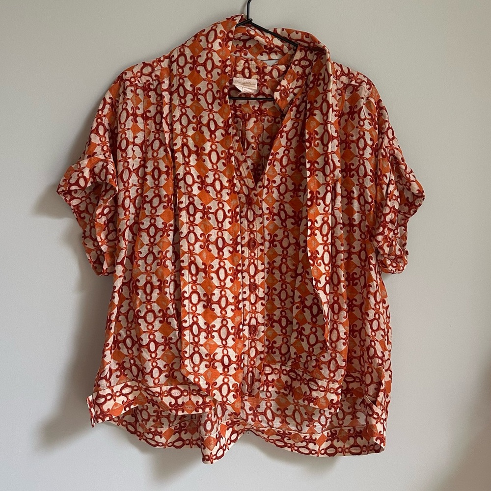 Tracy Reese Orange Silk Linen Blend Blouse